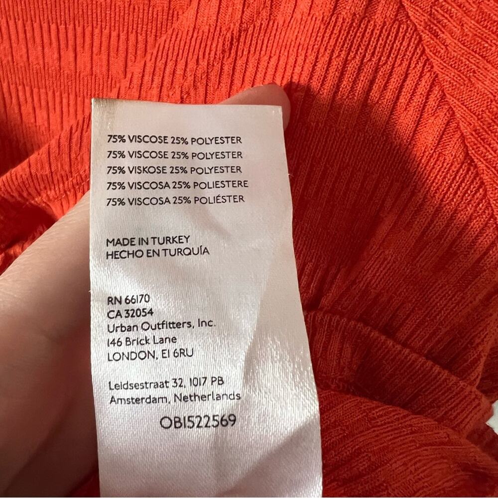 Anthropologie Red Orange Ribbed Drawstring Crop Top - Picture 9 of 10